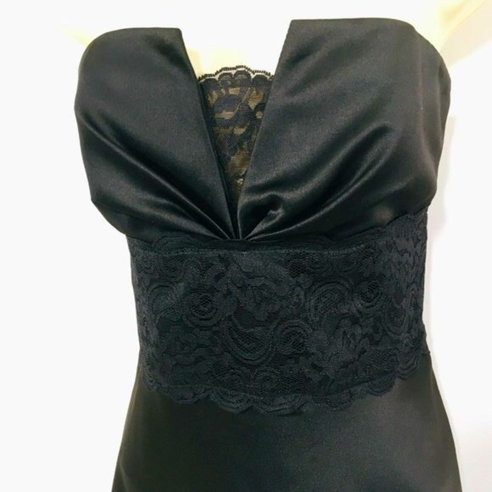 White House Black Market Strapless Black Satin & Lace Cocktail Dress